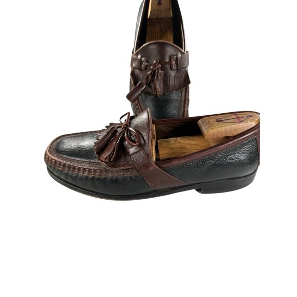 Johnston & Murphy Sz 8.5W Brown/Black Men's Leather Tassel Slip On Dress Loafers - Picture 1 of 9